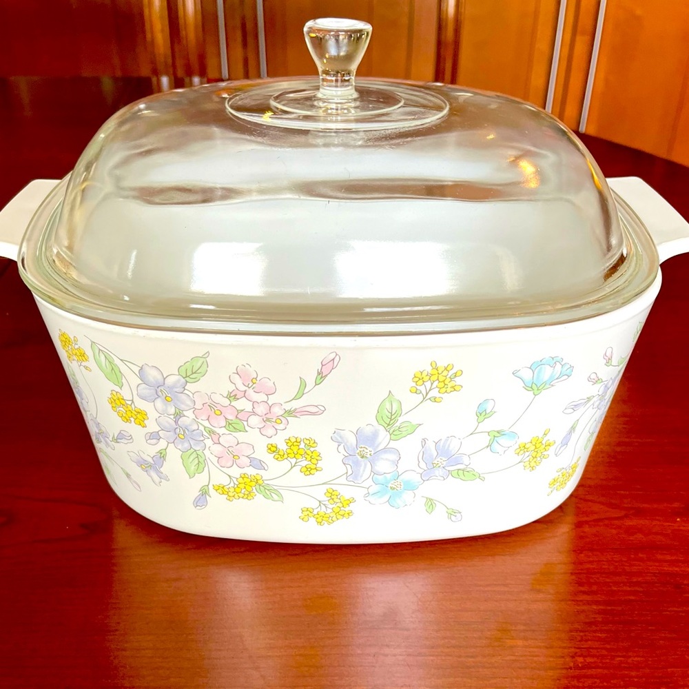 Corningware Pastel Bouqet pattern 5 liters A-5-B casserole dish Pyrex glass lid